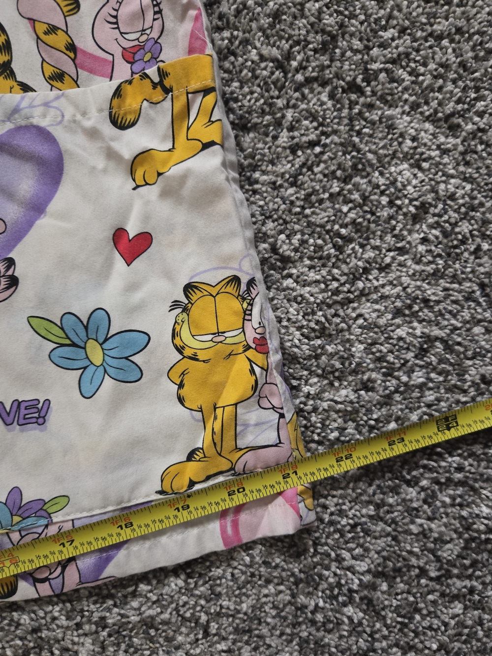 Garfield Cartoon Print Medical Scrub Top - White with Yellow & Purple - Picture 13 of 16
